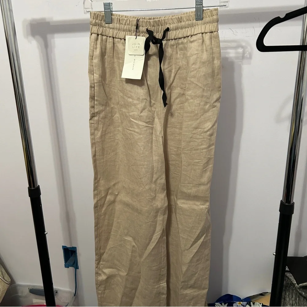 NWT Zara Woman 100% Linen Boho Lagenlook Wide Leg Trousers Size XS - “Karol”